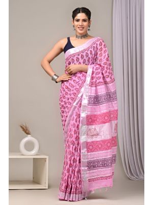 Linen Cotton Saree with Beautiful Silver Zari Border - KC180226