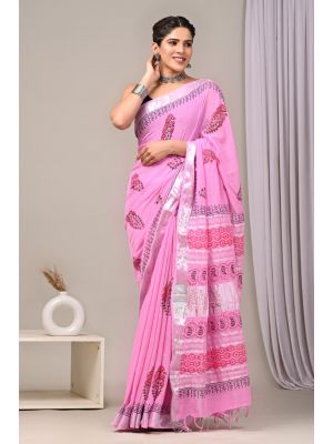 Linen Cotton Saree with Beautiful Silver Zari Border - KC180229