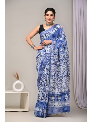 Linen Cotton Saree with Beautiful Silver Zari Border - KC180231