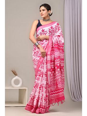 Linen Cotton Saree with Beautiful Silver Zari Border - KC180234