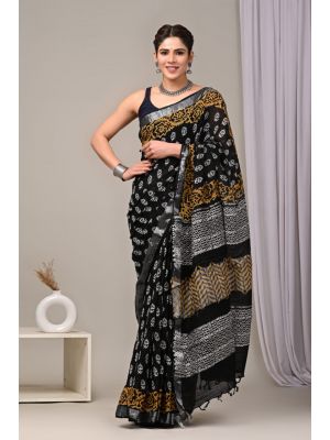 Linen Cotton Saree with Beautiful Silver Zari Border - KC180238