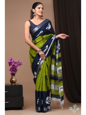 Linen Cotton Saree with Beautiful Silver Zari Border - KC180244