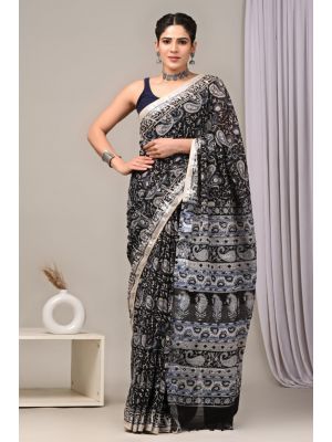 Linen Cotton Saree with Beautiful Silver Zari Border - KC180245