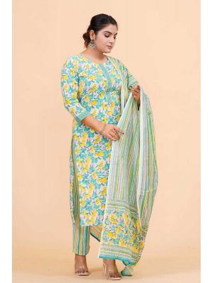 Prime Quality Pure Cotton Printed Straight Kurti Pant with Malmal Cotton Dupatta - KC201623