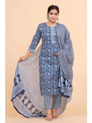 Prime Quality Pure Cotton Printed Straight Kurti Pant with Malmal Cotton Dupatta - KC201625