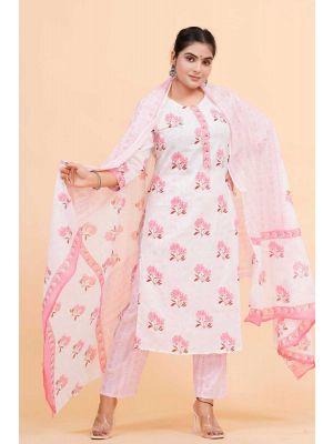 Prime Quality Pure Cotton Printed Straight Kurti Pant with Malmal Cotton Dupatta - KC201627