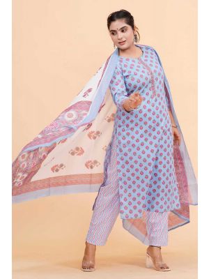 Prime Quality Pure Cotton Printed Straight Kurti Pant with Malmal Cotton Dupatta - KC201628