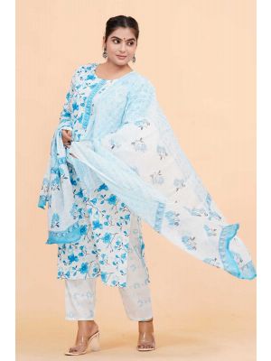 Prime Quality Pure Cotton Printed Straight Kurti Pant with Malmal Cotton Dupatta - KC201631