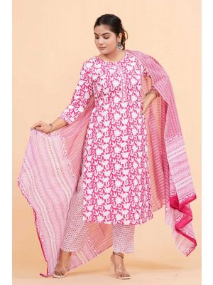 Prime Quality Pure Cotton Printed Straight Kurti Pant with Malmal Cotton Dupatta - KC201636