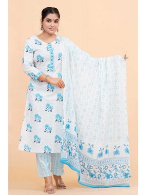 Prime Quality Pure Cotton Printed Straight Kurti Pant with Malmal Cotton Dupatta - KC201637