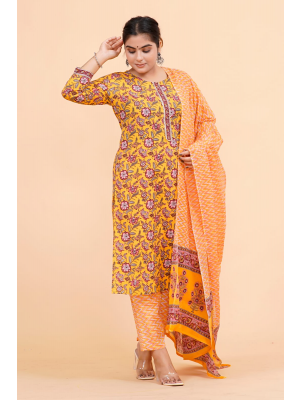 Prime Quality Pure Cotton Printed Straight Kurti Pant with Malmal Cotton Dupatta - KC201640