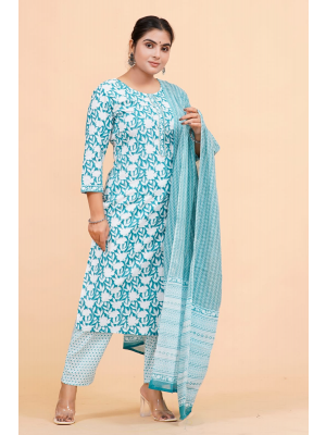 Prime Quality Pure Cotton Printed Straight Kurti Pant with Malmal Cotton Dupatta - KC201643