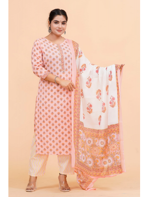 Prime Quality Pure Cotton Printed Straight Kurti Pant with Malmal Cotton Dupatta - KC201644