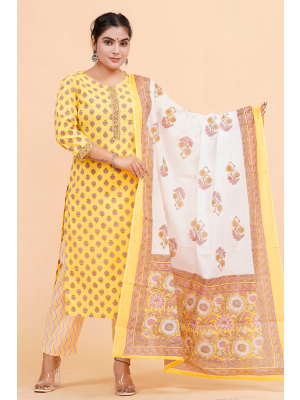 Prime Quality Pure Cotton Printed Straight Kurti Pant with Malmal Cotton Dupatta - KC201648