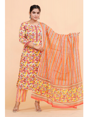 Prime Quality Pure Cotton Printed Straight Kurti Pant with Malmal Cotton Dupatta - KC201655