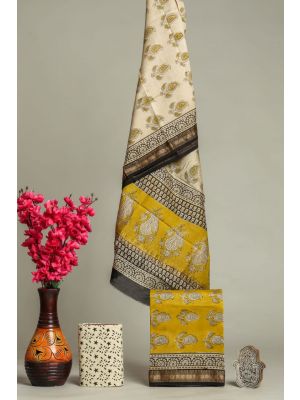 Hand Block Printed Maheshwari Silk Suit - KC420014