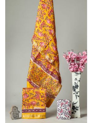 Hand Block Printed Maheshwari Silk Suit - KC420072