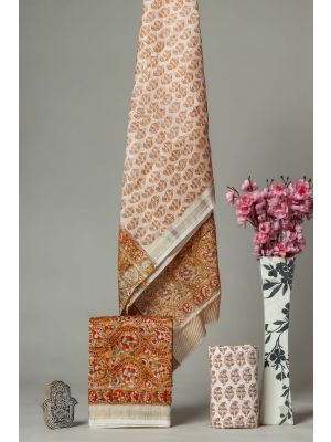 Hand Block Printed Maheshwari Silk Suit - KC420076