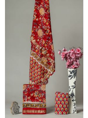 Hand Block Printed Maheshwari Silk Suit - KC420077