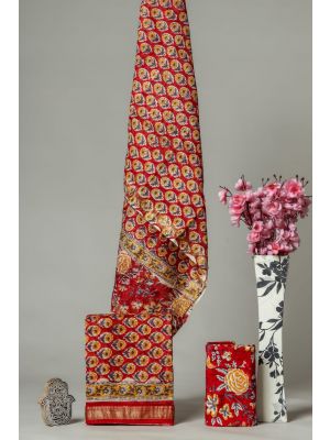 Hand Block Printed Maheshwari Silk Suit - KC420080