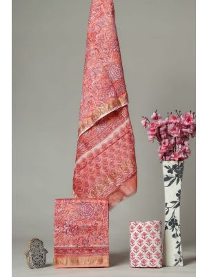 Hand Block Printed Maheshwari Silk Suit - KC420086