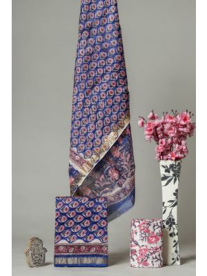 Hand Block Printed Maheshwari Silk Suit - KC420090