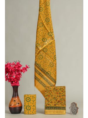 Hand Block Printed Maheshwari Silk Suit - KC420092