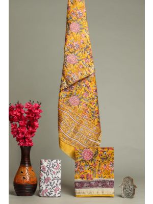 Hand Block Printed Maheshwari Silk Suit - KC420093