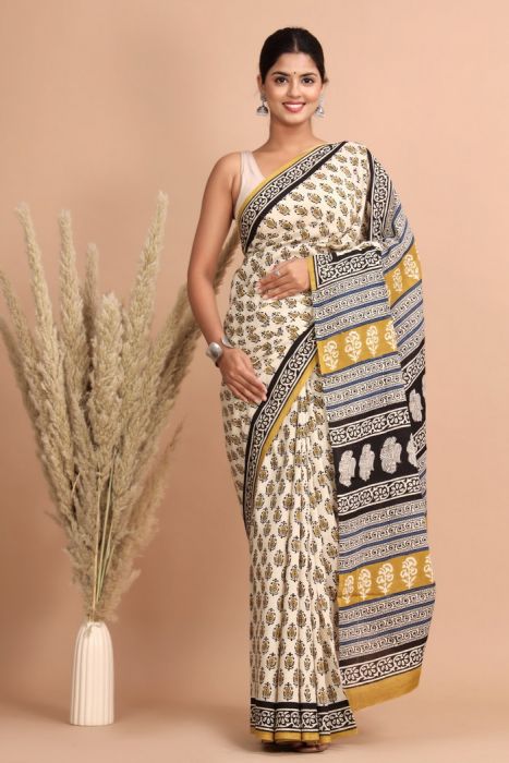 Trendy Handlooms Mul Cotton Saree with Kalamkari Print Blouse