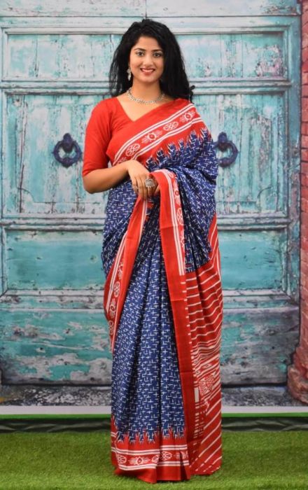 Indigo ajrakh hand block print saree, Indigo ajrakh prints sari, Ajrakh  saree, Indigo ajrakh saree – Turquoise 'the store'