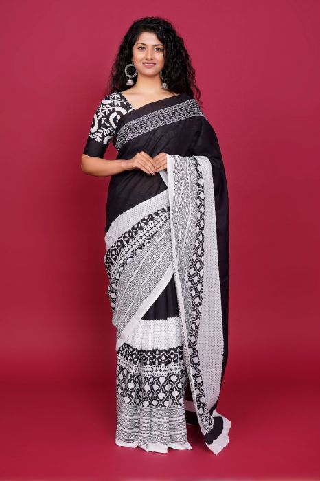 Beautiful Malmal Cotton Saree with Blouse - KC110844