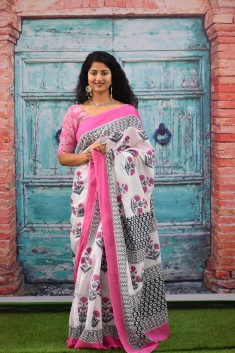 Indian Handloom Cotton Jaipuri Printed Pure Cotton Saree With Blouse Piece  | eBay