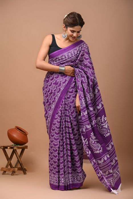 Buy Indigo Purple Cotton Saree online-Karagiri – Karagiri Global