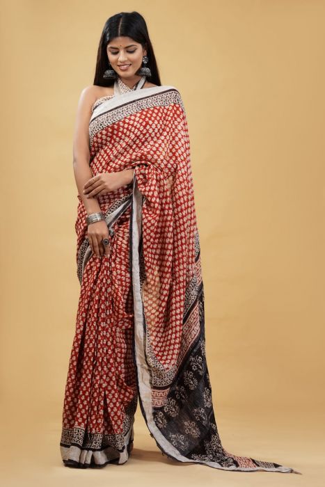 Block Prints Party Wear Zari Border Cotton Saree, With Blouse, 6.3 m at Rs  650/piece in Jaipur