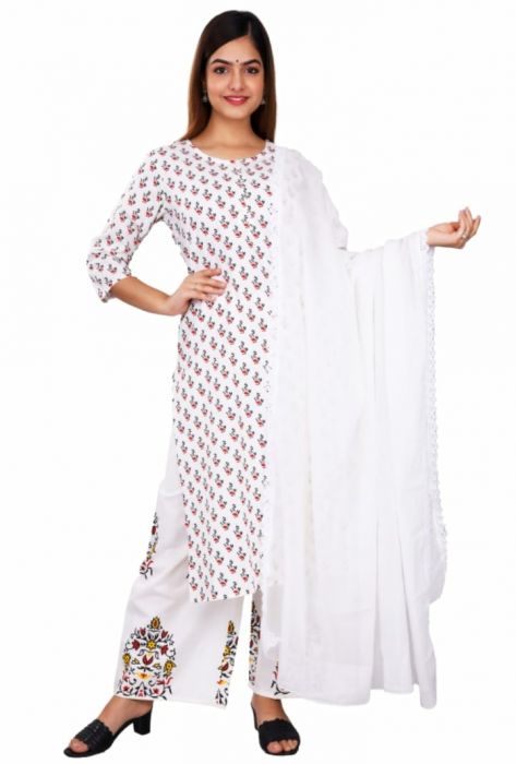 Beautiful Cotton Printed Kurti Pant Dupatta Set - KC201038