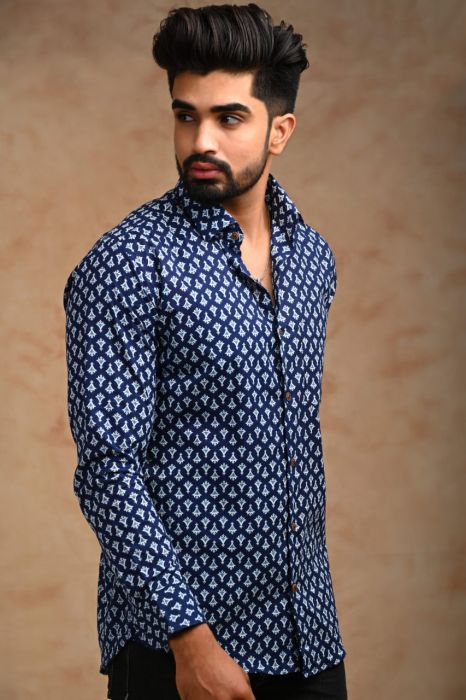 Blue Floral Jaipuri Cotton Printed Shirt