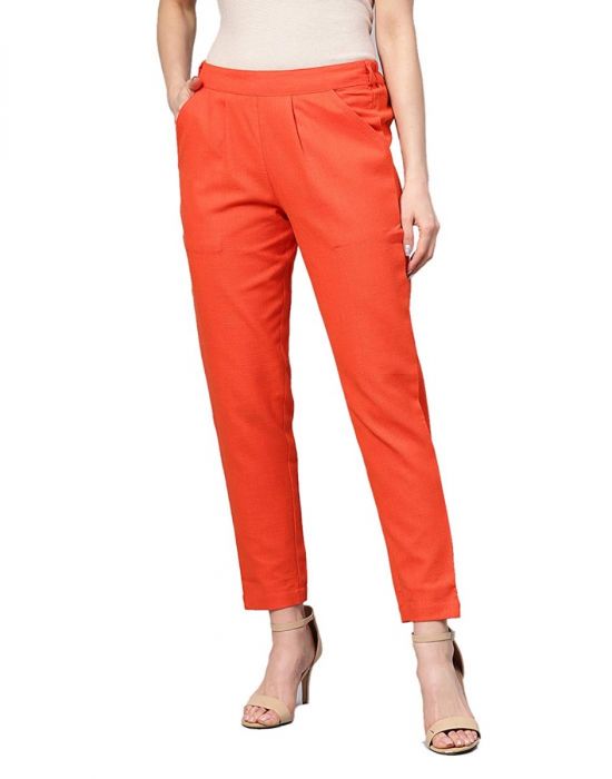 Poly crepe Liqvid Women Orange Striped Trousers at Rs 499/piece in Noida