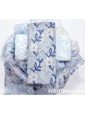 Premium Quality Hand Block Printed Cotton Dress Material with Chiffon Dupatta - KC011117