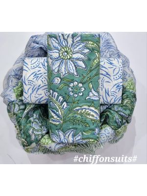 Premium Quality Hand Block Printed Cotton Dress Material with Chiffon Dupatta - KC011120