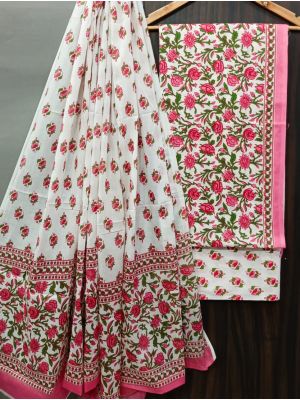 Premium Quality Hand Block Printed Cotton Dress Material with Cotton Dupatta - KC021393