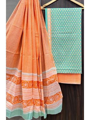 Premium Quality Hand Block Printed Cotton Dress Material with Cotton Dupatta - KC021419