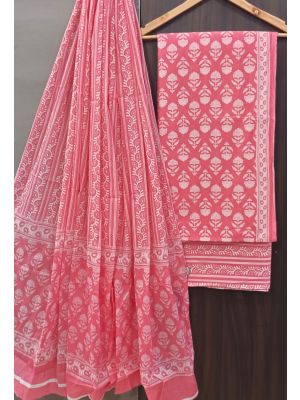 Premium Quality Hand Block Printed Cotton Dress Material with Cotton Dupatta - KC021441