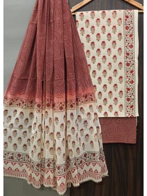Premium Quality Hand Block Printed Cotton Dress Material with Cotton Dupatta - KC021442