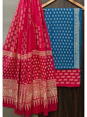 Premium Quality Hand Block Printed Cotton Dress Material with Cotton Dupatta - KC021447