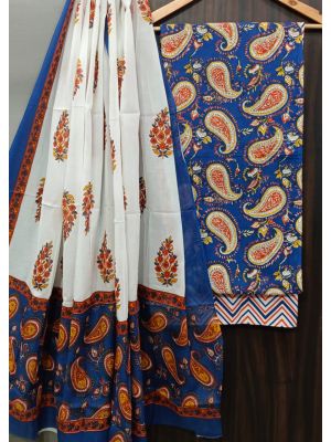 Premium Quality Hand Block Printed Cotton Dress Material with Cotton Dupatta - KC021448