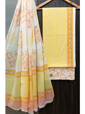 Premium Quality Hand Block Printed Cotton Dress Material with Cotton Dupatta - KC021463