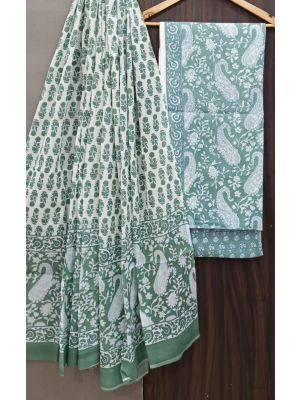 Premium Quality Hand Block Printed Cotton Dress Material with Cotton Dupatta - KC021468