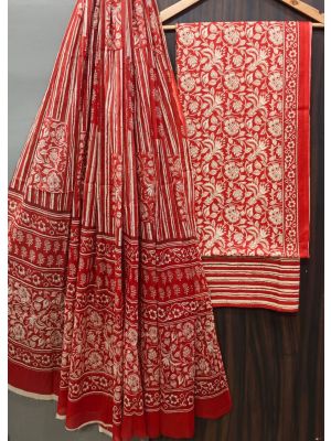 Premium Quality Hand Block Printed Cotton Dress Material with Cotton Dupatta - KC021471
