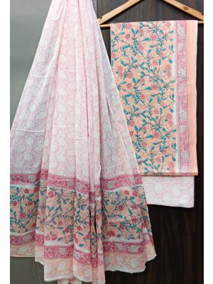 Premium Quality Hand Block Printed Cotton Dress Material with Cotton Dupatta - KC021474