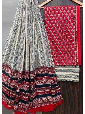 Premium Quality Hand Block Printed Cotton Dress Material with Cotton Dupatta - KC021475